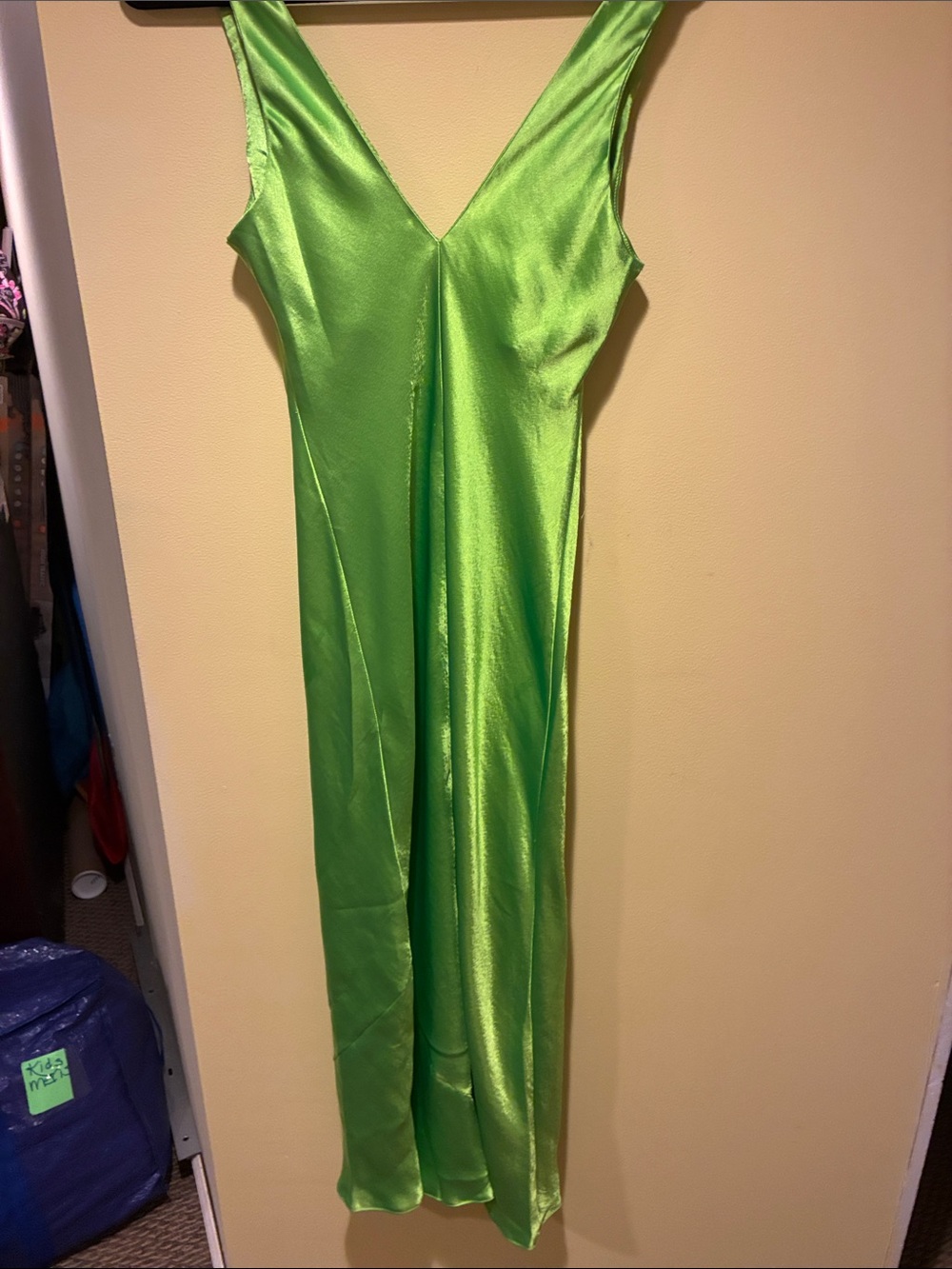 NWT Green Satin V-Neck Slip Dress Sexy Mob Wife S - Picture 11 of 14